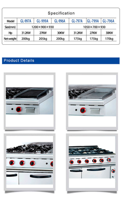 Efficienza Cucina commerciale Cucina a gas 6 bruciatore Apparecchiature per ristoranti pesanti NG/LPG