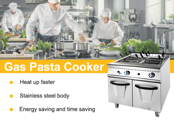 Capacità di grande serbatoio Apparecchiature da cucina per il consumo di gas LPG/NG 1.58/2.28KgGasPastaCookerWithCabinet/h