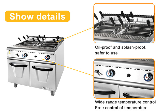 Capacità di grande serbatoio Apparecchiature da cucina per il consumo di gas LPG/NG 1.58/2.28KgGasPastaCookerWithCabinet/h