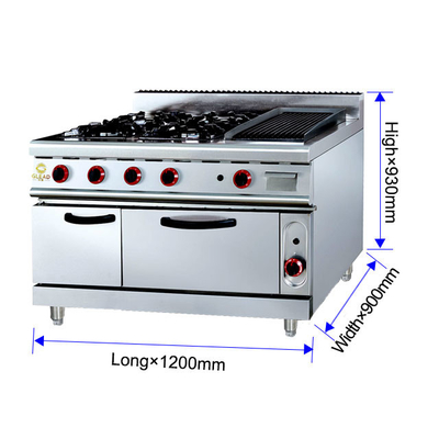 GH-999A Gas Range con Ava Rock Grill 27Kw Forno da cucina per ristoranti.