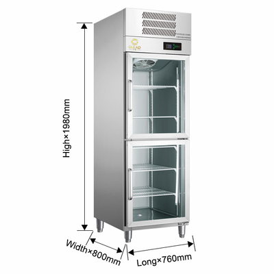 220-240V 2N-50HZ Display di raffreddamento dell'aria Armadi frigoriferi 1000/1200 Volume 700W Potenza 5~0°C Temperatura