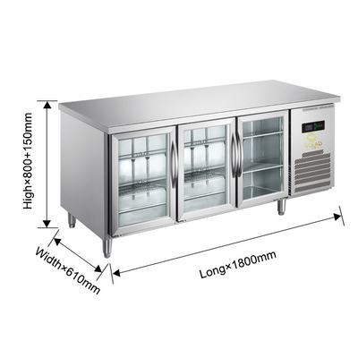 220V-240V 5°C -0°C Doppia porta di vetro Equipaggiamento di refrigerazione industriale 150L Display Chiller