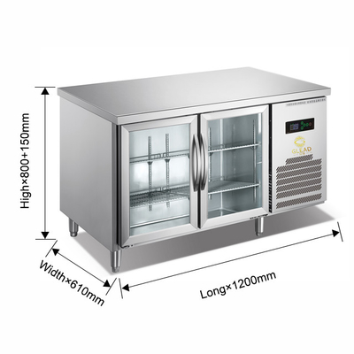 220V-240V 5°C -0°C Doppia porta di vetro Equipaggiamento di refrigerazione industriale 150L Display Chiller