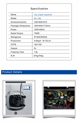 Apparecchiatura di refrigerazione industriale da 700 W con Hopper da 5L e serbatoio di congelamento da 1,6L per una produzione da 6-8 kg/h