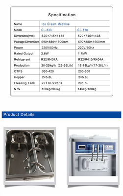 Produttore di gelato a molle con HOPPER 2x10L RATEDOUTPUT 2.6kW R22/R404A refrigerante