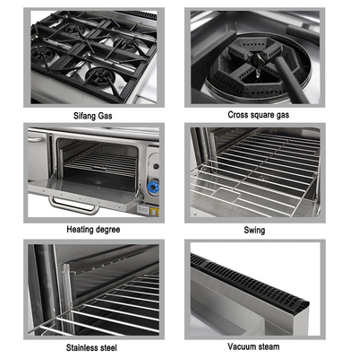 Hotel Gas 4 Range Stove con forno SS304 Tipo GPL / gas naturale Per uso commerciale