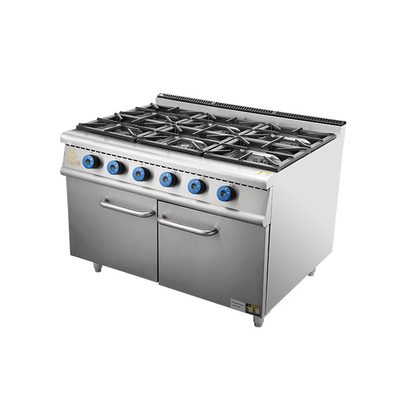 Gas Powered Heavy Duty Hotel Cooking Range con forno SS304 costruzione per la produzione alimentare su larga scala.