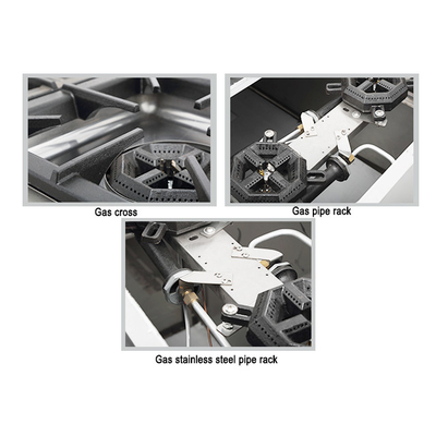 Gas Powered Heavy Duty Hotel Cooking Range con forno SS304 costruzione per la produzione alimentare su larga scala.