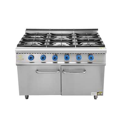 Gas Powered Heavy Duty Hotel Cooking Range con forno SS304 costruzione per la produzione alimentare su larga scala.