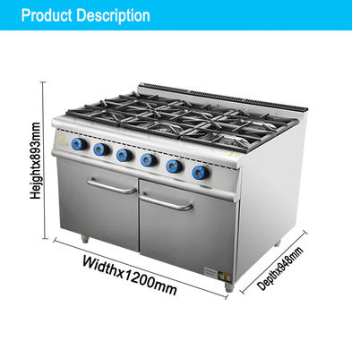 Forno a gas commerciale Forno a 6 bruciatori Cucina con forno potente per cucine professionali