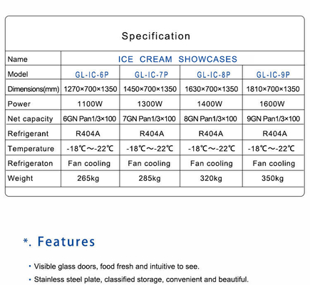6-Tray 1/3 Size Pan 100L Commercial Hotel Ice Cream Machine Ventilatore di raffreddamento 1100W Potenza
