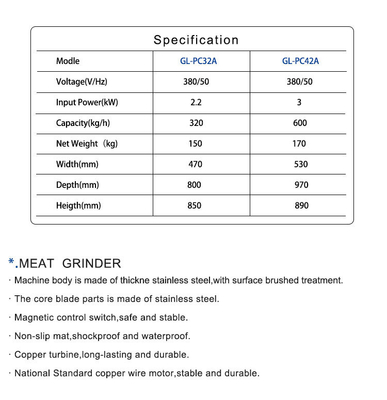 Teso 320 kg/h Macinatrice di carne commerciale con 2200W di potenza e azionamento a catena di turbina di rame