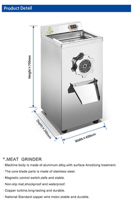Macinatrice di carne in acciaio inossidabile da 320 kg/h con motore a filo di rame standard nazionale