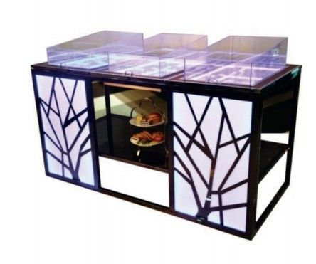 Apparecchiature alberghiere mobili Tavolo da buffet mobile per conservare piatti freddi e pesce con vassoio a buco aperto