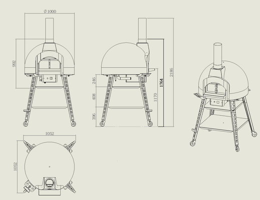 Forno per pizza ibrido a mosaico. Forno a tre combustibili legno/gas/elettrico, forno per pizza commerciale e domestica e tostapane