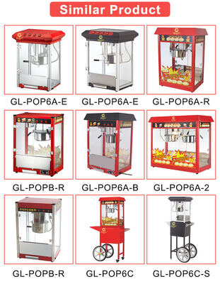Produttore di popcorn commerciale con carrello di visualizzazione.