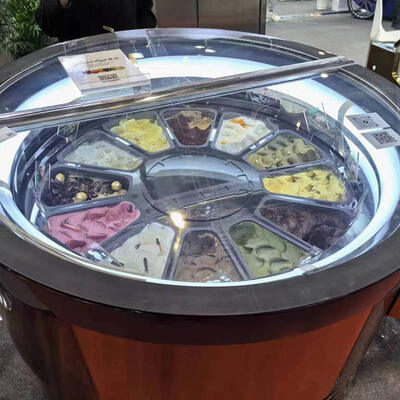 Display di gelato a colori rotativi Commerciale Freezer Gelato rotondo Display di gelato