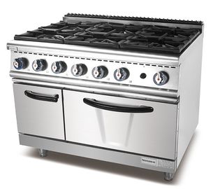 Cucina industriale che cucina la stufa di gas indipendente del bruciatore dell'attrezzatura 6 con il forno