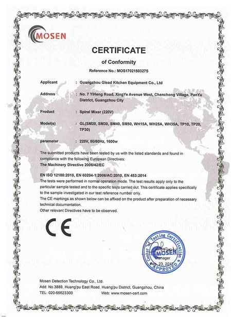 Porcellana Guangzhou Glead Kitchen Equipment Co., Ltd. Certificazioni